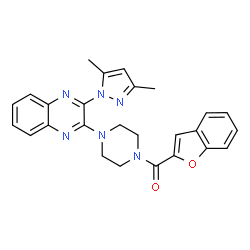 ChemSpider 2D Image | 1-Benzofuran-2-yl{4-[3-(3,5-dimethyl-1H-pyrazol-1-yl)-2-quinoxalinyl]-1-piperazinyl}methanone | C26H24N6O2