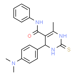 ChemSpider 2D Image | 5-pyrimidinecarboxamide, 6-[4-(dimethylamino)phenyl]-1,6-dihydro-2-mercapto-4-methyl-N-phenyl- | C20H22N4OS
