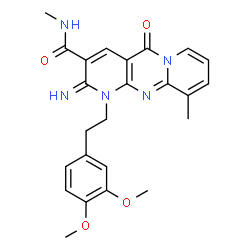 ChemSpider 2D Image | 1-[2-(3,4-Dimethoxyphenyl)ethyl]-2-imino-N,10-dimethyl-5-oxo-1,5-dihydro-2H-dipyrido[1,2-a:2',3'-d]pyrimidine-3-carboxamide | C24H25N5O4