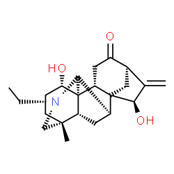 ChemSpider 2D Image | (1R,2R,5R,7R,8S,9R,13R,16S,17R)-11-Ethyl-7,16-dihydroxy-13-methyl-6-methylene-11-azahexacyclo[7.7.2.1~5,8~.0~1,10~.0~2,8~.0~13,17~]nonadecan-4-one | C22H31NO3