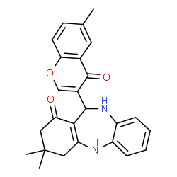 ChemSpider 2D Image | 3,3-Dimethyl-11-(6-methyl-4-oxo-4H-chromen-3-yl)-2,3,4,5,10,11-hexahydro-1H-dibenzo[b,e][1,4]diazepin-1-one | C25H24N2O3
