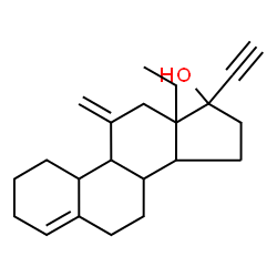 ChemSpider 2D Image | 13-Ethyl-17-ethynyl-11-methylene-2,3,6,7,8,9,10,11,12,13,14,15,16,17-tetradecahydro-1H-cyclopenta[a]phenanthren-17-ol | C22H30O