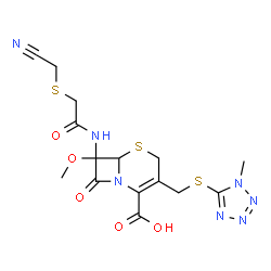 ChemSpider 2D Image | 7-({[(Cyanomethyl)sulfanyl]acetyl}amino)-7-methoxy-3-{[(1-methyl-1H-tetrazol-5-yl)sulfanyl]methyl}-8-oxo-5-thia-1-azabicyclo[4.2.0]oct-2-ene-2-carboxylic acid | C15H17N7O5S3