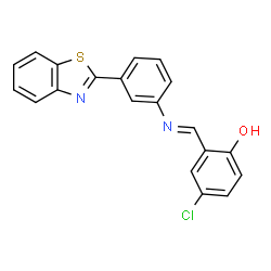 ChemSpider 2D Image | 2-[(E)-{[3-(1,3-Benzothiazol-2-yl)phenyl]imino}methyl]-4-chlorophenol | C20H13ClN2OS