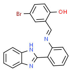 ChemSpider 2D Image | 2-[(E)-{[2-(1H-Benzimidazol-2-yl)phenyl]imino}methyl]-4-bromophenol | C20H14BrN3O