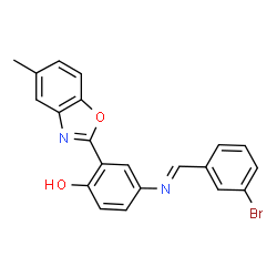 ChemSpider 2D Image | 4-[(E)-(3-Bromobenzylidene)amino]-2-(5-methyl-1,3-benzoxazol-2-yl)phenol | C21H15BrN2O2