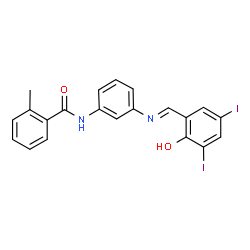 ChemSpider 2D Image | N-{3-[(E)-(2-Hydroxy-3,5-diiodobenzylidene)amino]phenyl}-2-methylbenzamide | C21H16I2N2O2