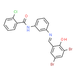 ChemSpider 2D Image | 2-Chloro-N-{3-[(E)-(3,5-dibromo-2-hydroxybenzylidene)amino]phenyl}benzamide | C20H13Br2ClN2O2