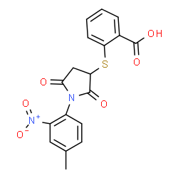 ChemSpider 2D Image | 2-{[1-(4-Methyl-2-nitrophenyl)-2,5-dioxo-3-pyrrolidinyl]sulfanyl}benzoic acid | C18H14N2O6S