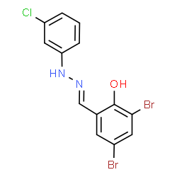 ChemSpider 2D Image | 2,4-Dibromo-6-{(E)-[(3-chlorophenyl)hydrazono]methyl}phenol | C13H9Br2ClN2O