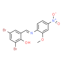 ChemSpider 2D Image | 2,4-Dibromo-6-{(E)-[(2-methoxy-4-nitrophenyl)imino]methyl}phenol | C14H10Br2N2O4