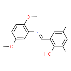 ChemSpider 2D Image | 2-{(E)-[(2,5-Dimethoxyphenyl)imino]methyl}-4,6-diiodophenol | C15H13I2NO3