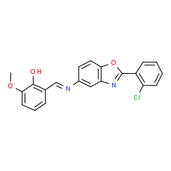 ChemSpider 2D Image | 2-[(E)-{[2-(2-Chlorophenyl)-1,3-benzoxazol-5-yl]imino}methyl]-6-methoxyphenol | C21H15ClN2O3