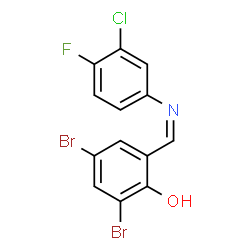 ChemSpider 2D Image | 2,4-Dibromo-6-{(Z)-[(3-chloro-4-fluorophenyl)imino]methyl}phenol | C13H7Br2ClFNO