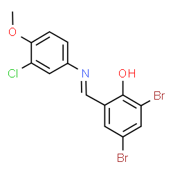 ChemSpider 2D Image | 2,4-Dibromo-6-{(E)-[(3-chloro-4-methoxyphenyl)imino]methyl}phenol | C14H10Br2ClNO2