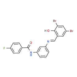 ChemSpider 2D Image | N-{3-[(E)-(3,5-Dibromo-2-hydroxybenzylidene)amino]phenyl}-4-fluorobenzamide | C20H13Br2FN2O2