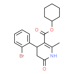 ChemSpider 2D Image | Cyclohexyl 4-(2-bromophenyl)-2-methyl-6-oxo-1,4,5,6-tetrahydro-3-pyridinecarboxylate | C19H22BrNO3
