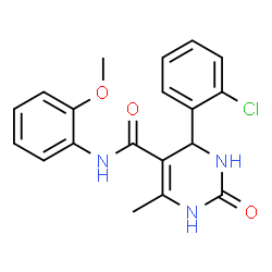 ChemSpider 2D Image | 4-(2-Chlorophenyl)-N-(2-methoxyphenyl)-6-methyl-2-oxo-1,2,3,4-tetrahydro-5-pyrimidinecarboxamide | C19H18ClN3O3