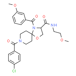 ChemSpider 2D Image | 8-(4-Chlorobenzoyl)-4-(3-methoxybenzoyl)-N-(2-methoxyethyl)-1-oxa-4,8-diazaspiro[4.5]decane-3-carboxamide | C26H30ClN3O6