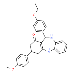 ChemSpider 2D Image | 11-(4-Ethoxyphenyl)-3-(4-methoxyphenyl)-2,3,4,5,10,11-hexahydro-1H-dibenzo[b,e][1,4]diazepin-1-one | C28H28N2O3