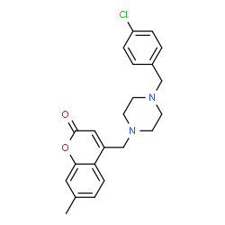 ChemSpider 2D Image | 4-{[4-(4-Chlorobenzyl)-1-piperazinyl]methyl}-7-methyl-2H-chromen-2-one | C22H23ClN2O2