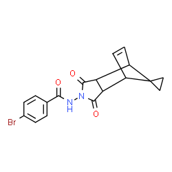 ChemSpider 2D Image | 4-Bromo-N-(3',5'-dioxo-4'-azaspiro[cyclopropane-1,10'-tricyclo[5.2.1.0~2,6~]decane]-8'-en-4'-yl)benzamide | C18H15BrN2O3