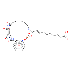 ChemSpider 2D Image | [10-(Hydroxy-kappaO)-10-[(hydroxy-kappaO){6-[(4-hydroxy-4-{[1-(hydroxy-kappaO)-2-oxo-3-azepanyl]amino}-2-butanyl)oxy]-5-[({2-[2-(hydroxy-kappaO)phenyl]-4,5-dihydro-1,3-oxazol-4-yl}carbonyl)amino]-6-ox
ohexyl}amino]-8-decenoato(4-)]iron | C36H51FeN5O12