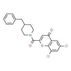 ChemSpider 2D Image | 2-[(4-Benzyl-1-piperidinyl)carbonyl]-6,8-dichloro-4H-chromen-4-one | C22H19Cl2NO3