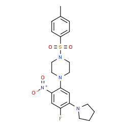 ChemSpider 2D Image | 1-[4-Fluoro-2-nitro-5-(1-pyrrolidinyl)phenyl]-4-[(4-methylphenyl)sulfonyl]piperazine | C21H25FN4O4S