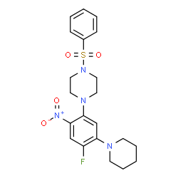 ChemSpider 2D Image | 1-[4-Fluoro-2-nitro-5-(1-piperidinyl)phenyl]-4-(phenylsulfonyl)piperazine | C21H25FN4O4S
