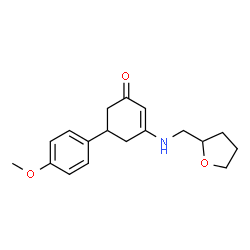 ChemSpider 2D Image | 5-(4-Methoxyphenyl)-3-[(tetrahydro-2-furanylmethyl)amino]-2-cyclohexen-1-one | C18H23NO3