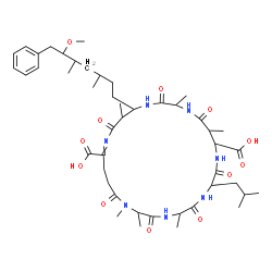 ChemSpider 2D Image | 8-Isobutyl-18-(6-methoxy-3,5-dimethyl-7-phenylheptyl)-1,2,5,12,15,19-hexamethyl-3,6,9,13,16,20,25-heptaoxo-1,4,7,10,14,17,21-heptaazacyclopentacos-21-ene-11,22-dicarboxylic acid | C46H71N7O12