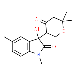 ChemSpider 2D Image | 3-(6,6-Dimethyl-4-oxotetrahydro-2H-pyran-3-yl)-3-hydroxy-1,5-dimethyl-1,3-dihydro-2H-indol-2-one | C17H21NO4
