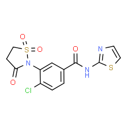 ChemSpider 2D Image | 4-Chloro-3-(1,1-dioxido-3-oxo-1,2-thiazolidin-2-yl)-N-(1,3-thiazol-2-yl)benzamide | C13H10ClN3O4S2
