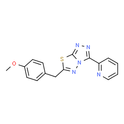 ChemSpider 2D Image | 6-(4-Methoxybenzyl)-3-(2-pyridinyl)[1,2,4]triazolo[3,4-b][1,3,4]thiadiazole | C16H13N5OS