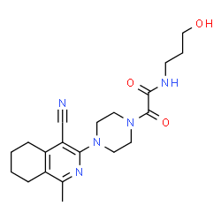 ChemSpider 2D Image | 2-[4-(4-Cyano-1-methyl-5,6,7,8-tetrahydro-3-isoquinolinyl)-1-piperazinyl]-N-(3-hydroxypropyl)-2-oxoacetamide | C20H27N5O3
