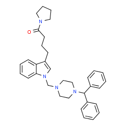 ChemSpider 2D Image | 4-(1-{[4-(Diphenylmethyl)-1-piperazinyl]methyl}-1H-indol-3-yl)-1-(1-pyrrolidinyl)-1-butanone | C34H40N4O