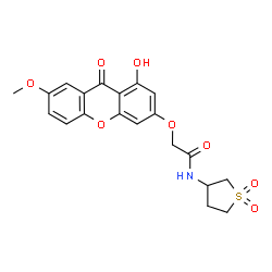ChemSpider 2D Image | N-(1,1-Dioxidotetrahydro-3-thiophenyl)-2-[(1-hydroxy-7-methoxy-9-oxo-9H-xanthen-3-yl)oxy]acetamide | C20H19NO8S