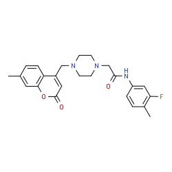 ChemSpider 2D Image | N-(3-Fluoro-4-methylphenyl)-2-{4-[(7-methyl-2-oxo-2H-chromen-4-yl)methyl]-1-piperazinyl}acetamide | C24H26FN3O3