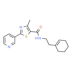 ChemSpider 2D Image | N-[2-(1-Cyclohexen-1-yl)ethyl]-4-methyl-2-(3-pyridinyl)-1,3-thiazole-5-carboxamide | C18H21N3OS