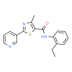 ChemSpider 2D Image | N-(2-Ethylphenyl)-4-methyl-2-(3-pyridinyl)-1,3-thiazole-5-carboxamide | C18H17N3OS