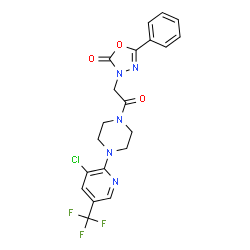 ChemSpider 2D Image | 3-(2-{4-[3-Chloro-5-(trifluoromethyl)-2-pyridinyl]-1-piperazinyl}-2-oxoethyl)-5-phenyl-1,3,4-oxadiazol-2(3H)-one | C20H17ClF3N5O3