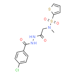 ChemSpider 2D Image | N-{2-[2-(4-Chlorobenzoyl)hydrazino]-2-oxoethyl}-N-methyl-2-thiophenesulfonamide | C14H14ClN3O4S2