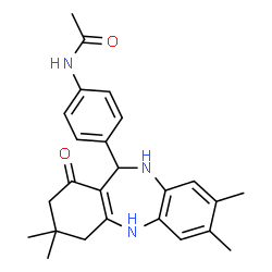 ChemSpider 2D Image | N-[4-(3,3,7,8-Tetramethyl-1-oxo-2,3,4,5,10,11-hexahydro-1H-dibenzo[b,e][1,4]diazepin-11-yl)phenyl]acetamide | C25H29N3O2