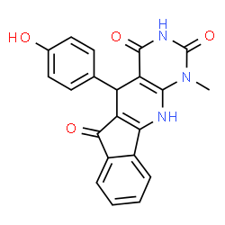 ChemSpider 2D Image | 5-(4-Hydroxyphenyl)-1-methyl-5,11-dihydro-1H-indeno[2',1':5,6]pyrido[2,3-d]pyrimidine-2,4,6(3H)-trione | C21H15N3O4