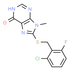 ChemSpider 2D Image | 8-[(2-Chloro-6-fluorobenzyl)sulfanyl]-9-methyl-1,9-dihydro-6H-purin-6-one | C13H10ClFN4OS