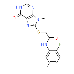 ChemSpider 2D Image | N-(2,5-Difluorophenyl)-2-[(9-methyl-6-oxo-6,9-dihydro-1H-purin-8-yl)sulfanyl]acetamide | C14H11F2N5O2S