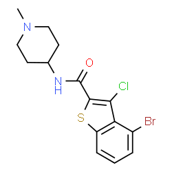 ChemSpider 2D Image | 4-Bromo-3-chloro-N-(1-methyl-4-piperidinyl)-1-benzothiophene-2-carboxamide | C15H16BrClN2OS