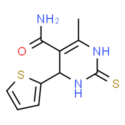 ChemSpider 2D Image | 6-Methyl-4-(2-thienyl)-2-thioxo-1,2,3,4-tetrahydro-5-pyrimidinecarboxamide | C10H11N3OS2