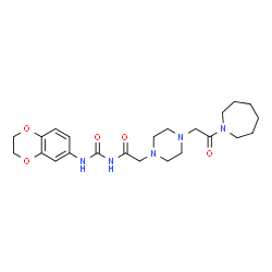 ChemSpider 2D Image | 2-{4-[2-(1-Azepanyl)-2-oxoethyl]-1-piperazinyl}-N-(2,3-dihydro-1,4-benzodioxin-6-ylcarbamoyl)acetamide | C23H33N5O5